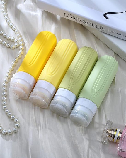 Travel Bottles for Toiletries, Tsa Approved 3oz Travel Size Containers BPA Free Leak Proof Refillable Liquid Silicone Squeezable Travel Accessories for Shampoo Conditioner Lotion (4 Pack)