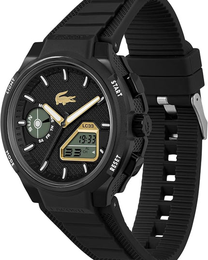 Lacoste LC33 Men's Analog-Digital Watch – TR90 Case, World Clock, Stopwatch, Alarm, Backlight, Textured Silicone Strap, Premium Fashion Timepiece - Gift for Him - 45mm