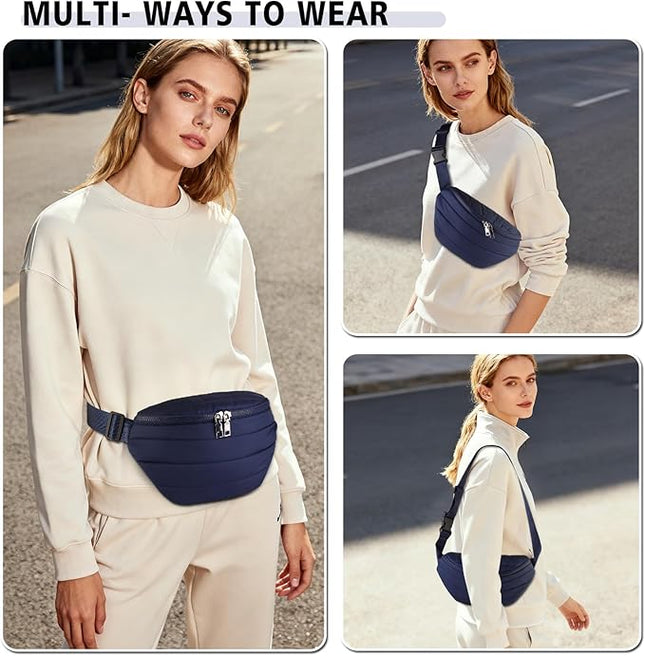 Fanny Packs for Women Fashion Waist Packs Quilted Puffer Belt Bag Puffy Crossbody Bags Sling Purse for Women Travel Running
