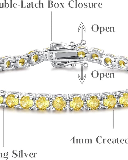 FANCIME Birthstone Bracelet Sterling Silver Gemstone Tennis Bracelets Fine Jewelry Wedding Bridal Prom Birthday Gift for Women Her, Length 7.2 Inch Width 4mm