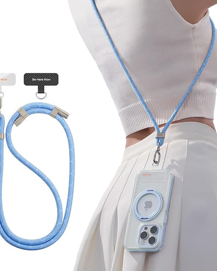 TORRAS Phone Lanyard Crossbody with 2 Phone Tabs, Adjustable Anti Theft Phone Strap for Phones, Premium Metal Buckles, Skin-Friendly, Universal Cell Phone Neck lanyard for Women and Men, Light Blue