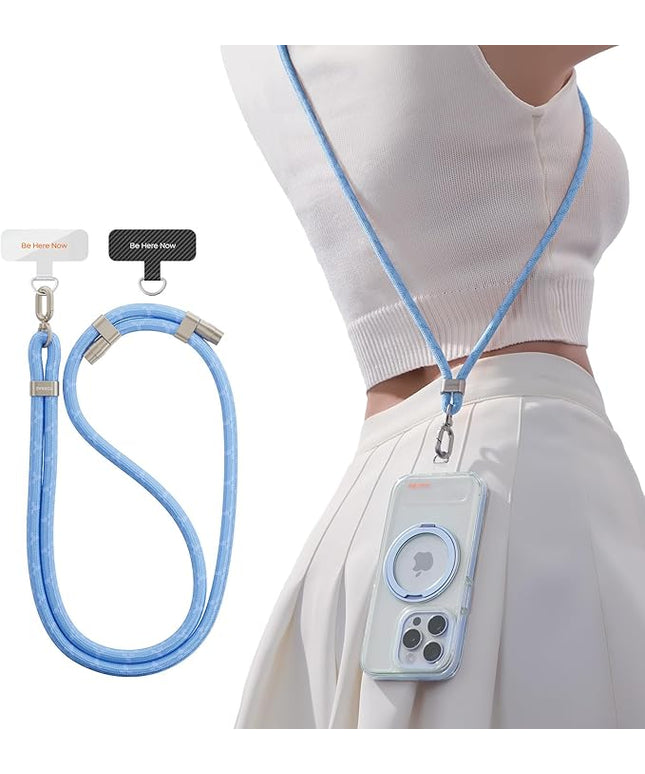 TORRAS Phone Lanyard Crossbody with 2 Phone Tabs, Adjustable Anti Theft Phone Strap for Phones, Premium Metal Buckles, Skin-Friendly, Universal Cell Phone Neck lanyard for Women and Men, Light Blue