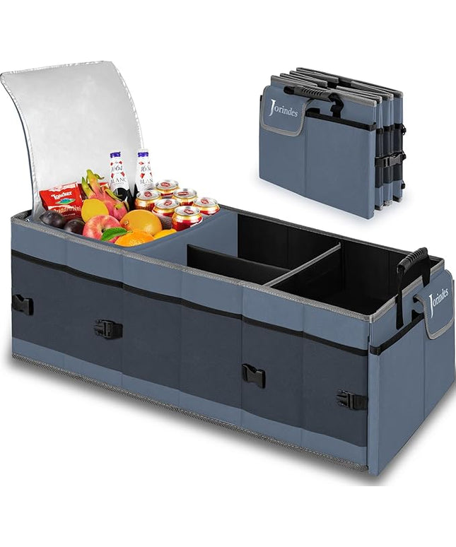 Trunk Organizer with Built-in Insulated Leak Proof Cooler Bag,Collapsible Cargo Organizer for SUV with Non Slip Bottom Strips,3 Large Compartments Foldable Waterproof Portable Car Storage Box XL