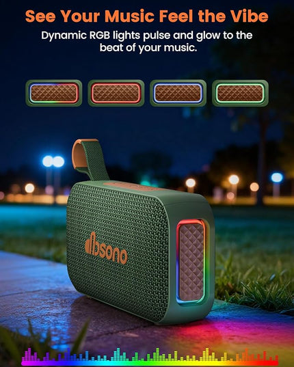 Bluetooth Speaker Stereo 20W Loud Sound: 30H Playtime, IPX5 Water Resistant, Portable Wireless Speakers, Powerful Bass, Lightshow, Birthday Gifts for Men/Adults/Teens, Beach Vacation Essentials, Green