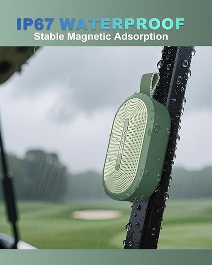 SOWO Wireless Portable Small Speaker, Ultra Magnetic Bluetooth Speaker for Golf Cart, Coverless IP67 Waterproof, 24 H Playtime, Pro Sound, Clip Hanging Design for Outdoor, Indoor - Green