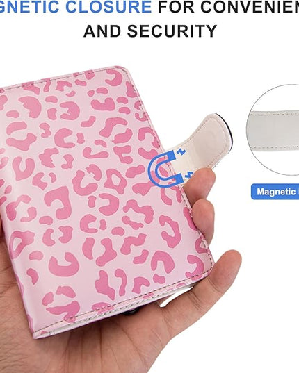 Passport Holder for Travel Essentials, RFID Blocking Passport Wallet Cover with Magnetic Closure, Passport Book Holders for Women and Men (Pink Leopard)