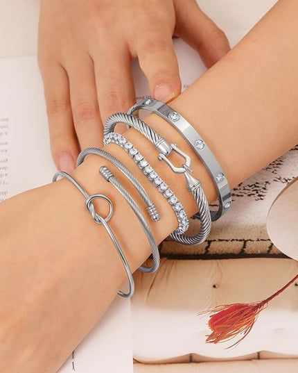 18 K Gold Plated Love Bangle Bracelet Stack Cuff Jewelry for Women Jewelry Set for Women Gift with Box