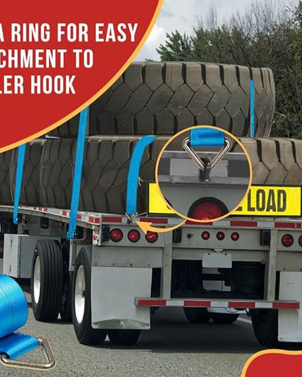 Mytee Products 10 Pack Winch Straps 4" x 30' Blue Heavy Duty Tie Down w/Delta Ring WLL# 5400 lbs | 4 Inch Cargo Control for Flatbed Truck Utility Trailer