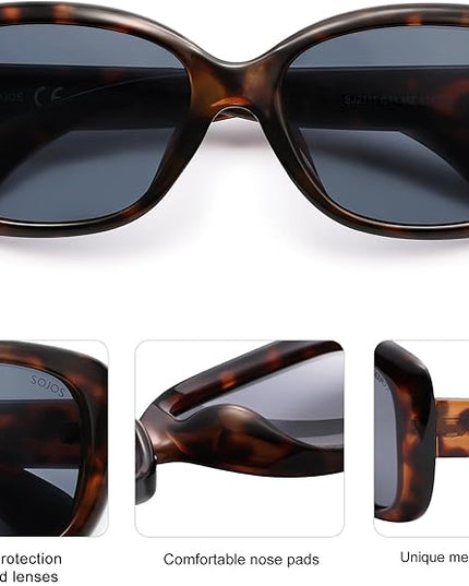 SOJOS Vintage Square Sunglasses for Women Polarized UV Protection Havana Frame SJ2111