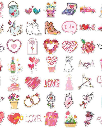 100Pcs Theme Love Holographic Romantic Stickers,Funny Heart Glitter Sticker Pack Waterproof Vinyl Decals,Cool Sparkly Water Bottles,I Love You Stickers for Adults, Teens, Kids