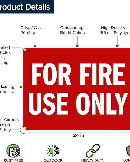 For Fire Use Only Sign, 18x24 Inches, 55 mil thick HDPS (high density polystyrene), Made in USA by My Sign Center