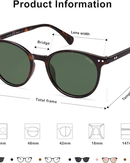 SOJOS Small Round Classic Polarized Sunglasses for Women Men Vintage Style UV400 Lens MAY SJ2113