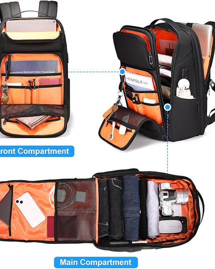 FENRUIEN 17 Inch Travel Backpack for Men, Expandable Water Resistant Computer Backpack with USB Port, Black Laptop Bag for Business/College/Work
