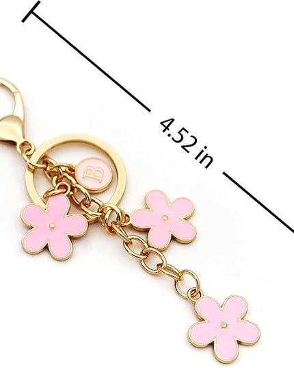 Cute Initial Letter Keyring for Women Girls Nice Flower Keychains for Handbag Backpack
