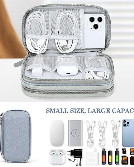 FYY Electronic Organizer, Travel Cable Organizer Bag Pouch Electronic Accessories Carry Case Portable Waterproof Double Layers All-in-One Storage Bag for Cable, Charger, Phone, Earphone Light Grey