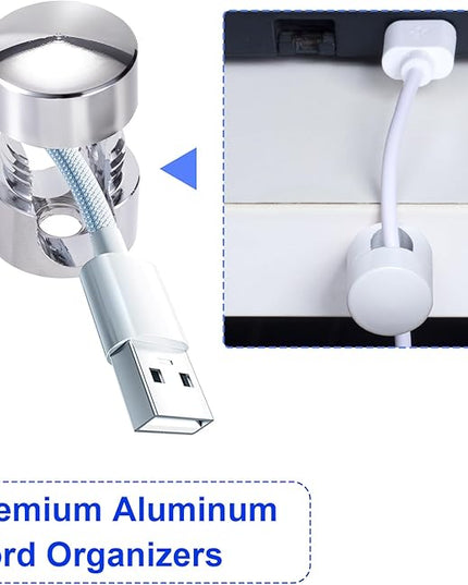 3 Sets Charger Holders for Cords, Adjustable Cable Anchor Holders, Adhesive Metal Cord Clips, Cable Management Wire Organizers for Desk, Office, Nightstand - Gold, White, Silver