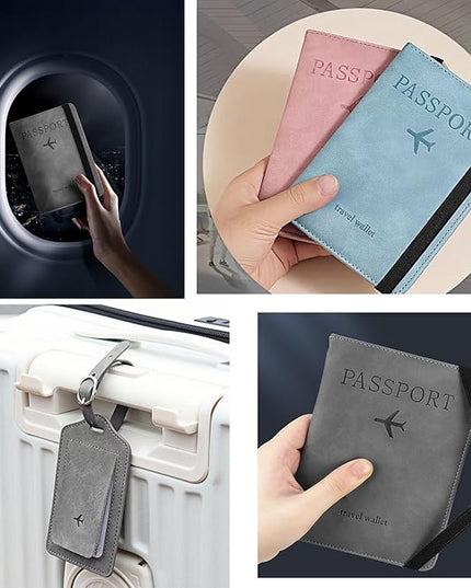 Luggage Tag and Passport Holder Set,Passport Cover with Card Slot and Boarding Pass Slot Combo,Passport Travel Must Have, Waterproof and Scratch Resistant Travel Accessories（Red）