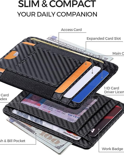 RUNBOX Slim Minimalist Wallet 8-12 Cards Front Pocket RFID Blocking Leather Small Thin Card Holder Wallets for Men and Women Gifts for Him
