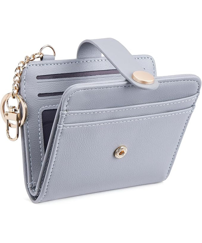 POIUGOYA Slim Wallet for Women,RFID Blocking Bifold Credit Card Holder with Zipper Coin Pocket,ID Window,Keychain