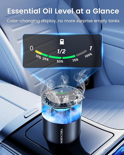 Car Air Freshener, Car Diffuser with Smart Spray Modes (4 Settings) & Essential Oil Monitor, 1600 Sprays USB-C Rechargeable, Auto On/Off, 2 Scents Refills, Car Scent with Ambient Light