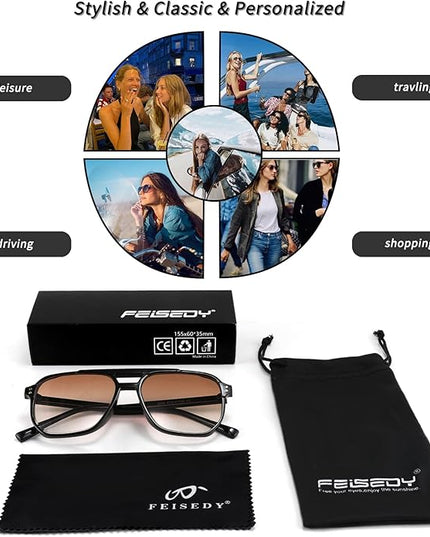 FEISEDY Retro Square Aviator Sunglasses Women Men 70s Vintage Trendy Plastic Frame Sun Glasses B2835