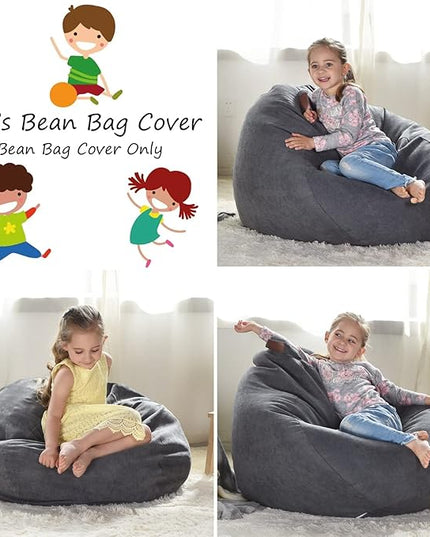 YuppieLife Stuffed Animals Bean Bag Chair Cover Candy-Colored Bean Bag（Just Cover, No Filling）/Large Stuff 'n Sit Organization/Toy Storage Bag/Kids Toys Organizer（27'',Dark Grey）