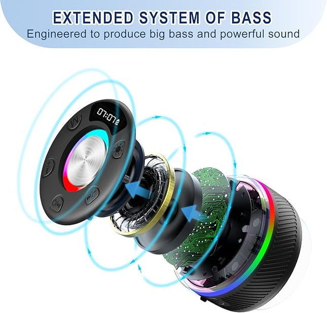 Bluetooth Speaker, Shower Speaker, IP7 Waterproof Portable Speakers Bluetooth 5.4 with HD Sound, RGB Light/LED Display/Hands-Free Call/Suction Cup Perfect for Bathroom Sing-Along Stocking Stuffers