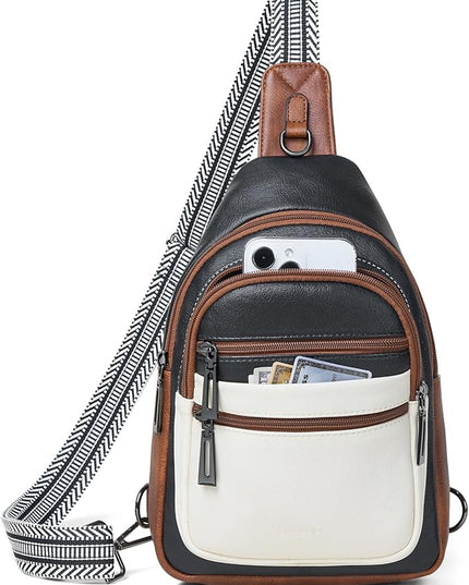 Sling Bag for Women Crossbody Bag Fanny Pack Cross Body Sling Purse Vegan Leather Trendy Travel Purse Black/White/Brown