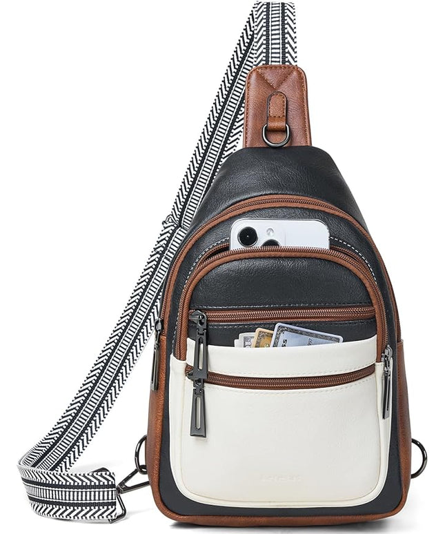 Sling Bag for Women Crossbody Bag Fanny Pack Cross Body Sling Purse Vegan Leather Trendy Travel Purse Black/White/Brown
