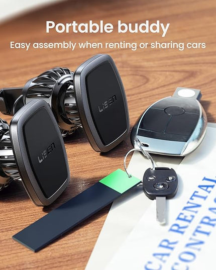 LISEN 2 Pack Magnetic Phone Holder for Your Car Magnet for Phone Car Mount Vent 6 Military Magnets Vent Cell Phone Holder Mount for Car Plate Fit All iPhone 17/16/15/14/13 Pro Max Plus Samsung S25