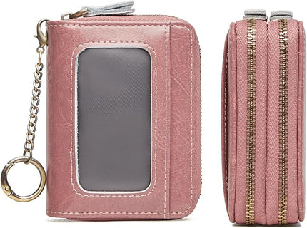 TFKGS Credit Card Holder for Women RFID Wallet Leather Womens Wallet with Zipper Blocking Keychain Card Accordion Wallets Gifts for Women Pink
