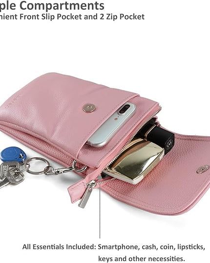 befen Genuine Leather Small Crossbody Bags for Women Cell Phone Bag Cross Body Purses,Silver Zipper