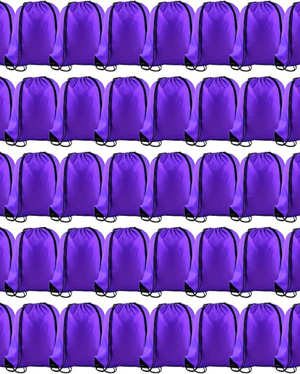 KUUQA 100Pcs Purple Drawstring Backpack Bag Bulk Drawstring Bags String Bags Storage Bags Gym Backpack for Sport Gym Traveling