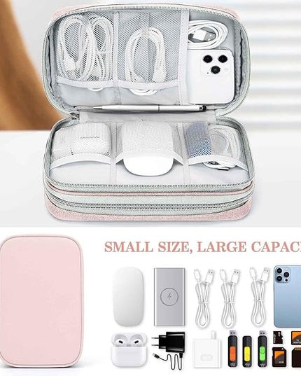 FYY Electronic Organizer, Large Travel Cable Organizer Bag Pouch Electronic Accessories Carry Case Portable Waterproof Double Layers All-in-One Storage Bag for Cable, Cord, Charger, Phone, Light Pink