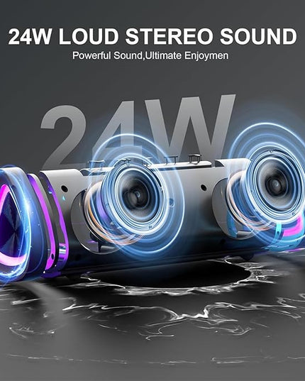 aowoka Bluetooth Speaker, 2025 Portable Wireless Speakers with Led Light, Bluetooth 5.4, 24H Playtime, Enhanced Bass, IPX7 Waterproof, Outdoor Speaker for Travel, Sport, Party, Biking.