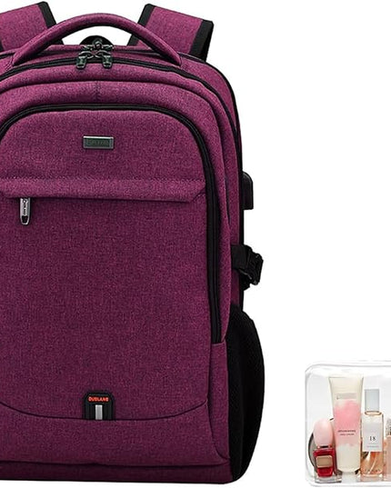 DUSLANG 17 Inch Laptop Backpack for Travel Water Resistant College Backpack for Women Laptop Bag with USB Charging Port and Clear Toiletry Bag Work Backpack,Rose