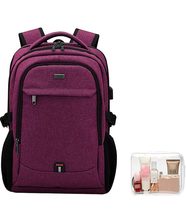 DUSLANG 17 Inch Laptop Backpack for Travel Water Resistant College Backpack for Women Laptop Bag with USB Charging Port and Clear Toiletry Bag Work Backpack,Rose