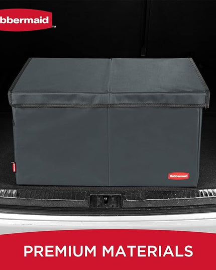 Rubbermaid Car Organizer, Collapsible Trunk Organizer, Multi-Compartment Car Storage Organization for Car Accessories, 2 Compartments With Cover, 21.65"*14.17"*12.2" - Gray