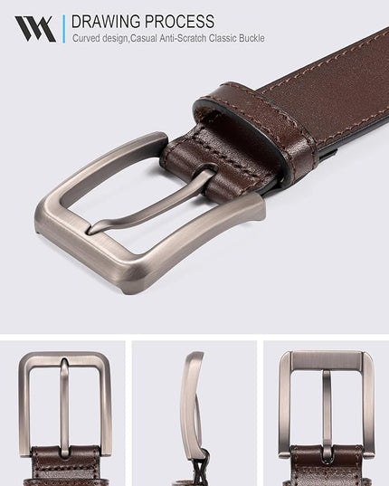 WOLFANT Men's 35mm Dress Casual Belt,100% Italian Full Grain Real Solid Leather