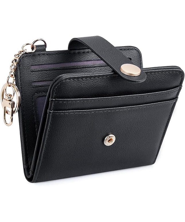 POIUGOYA Slim Wallet for Women,RFID Blocking Bifold Credit Card Holder with Zipper Coin Pocket,ID Window,Keychain
