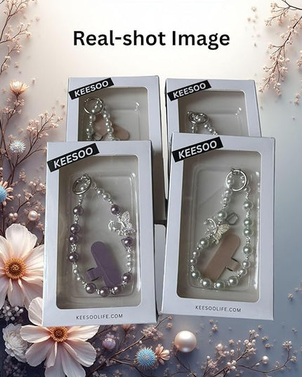Korean-Style Pearl Butterfly Phone Charm - Luxe Hands-Free Elegance, Universally Compatible with iPhone & Android, Radiating Timeless Charm, Purple