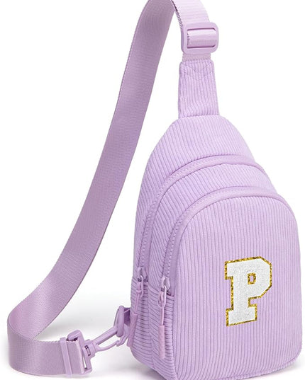 Viverte Small Corduroy Sling Bag Initial Crossbody Bag Fanny Pack for Girls Personalized Birthday Gifts for Teen Girls Gifts