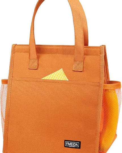 Fmeida Insulated Lunch Bag Women, 9L Large Lunch Bags with Multiple Pockets, Reusable Thermal Cooler Tote for Work, Office, Picnic, Travel | Hook and Loop Closure, Orange