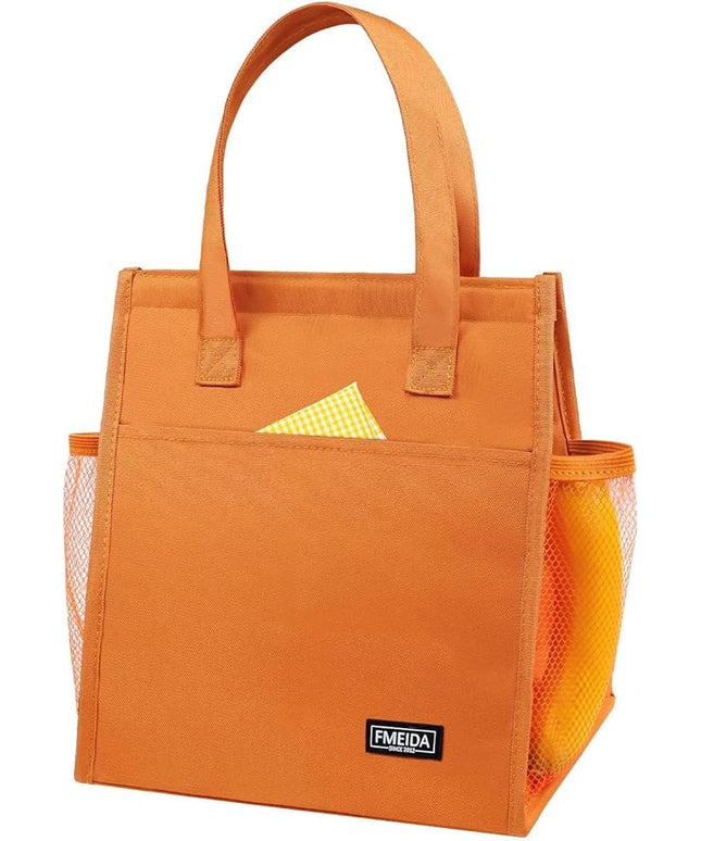 Fmeida Insulated Lunch Bag Women, 9L Large Lunch Bags with Multiple Pockets, Reusable Thermal Cooler Tote for Work, Office, Picnic, Travel | Hook and Loop Closure, Orange