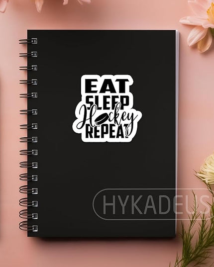 (3Pcs) Eat Sleep Hockey Repeat Sticker Hockey Stickers Hockey Lover Waterproof Vinyl Decal for Books Laptop Phones Tumblers Water Bottles, Hockey Gift For Boy Girl Men Women Dad Mom, Size 3 x 2.9 Inch