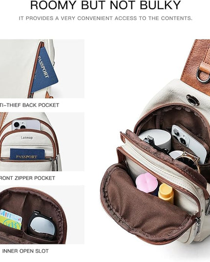 Sling Bag For Women Faux Leather Small Casual Daypack Backpack Fanny Pack Crossbody Chest Bags Purse