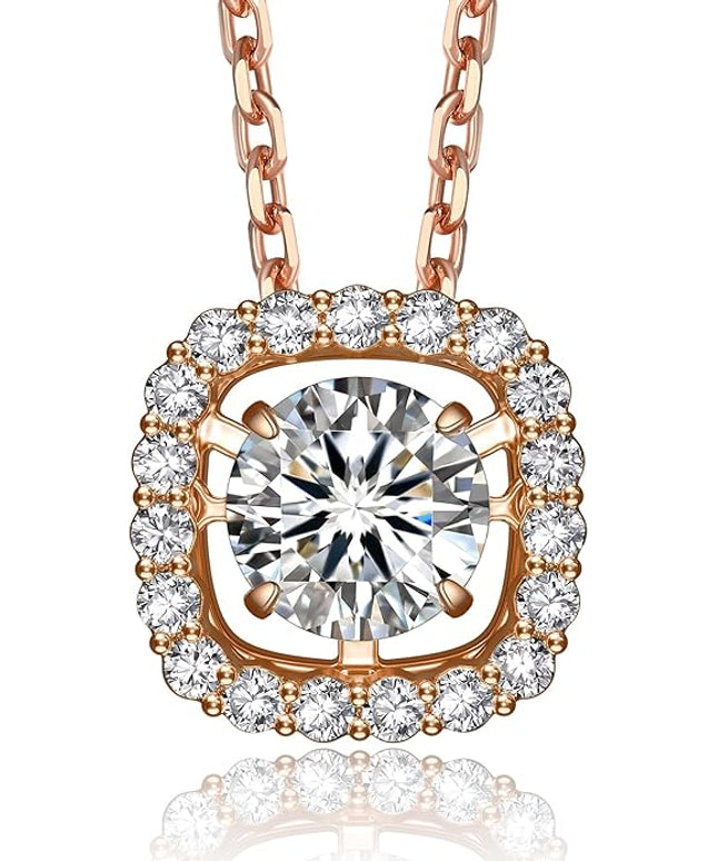 MomentWish Floating Necklace for Women, 0.5/1 Carat Dancing Moissanite Necklace for Her 925 Sterling Silver Pendant Anniversary Birthday Christmas Gift for Wife Mom Girlfriend