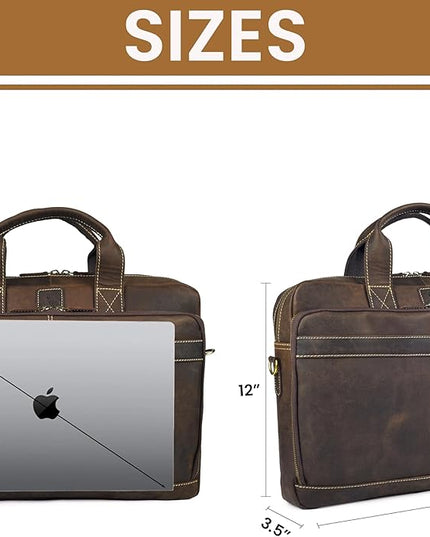 Vintage Leather Messenger Bag for Men, 16” Laptop Satchel with Adjustable Shoulder Strap, Briefcase Office Work & Travel Bag