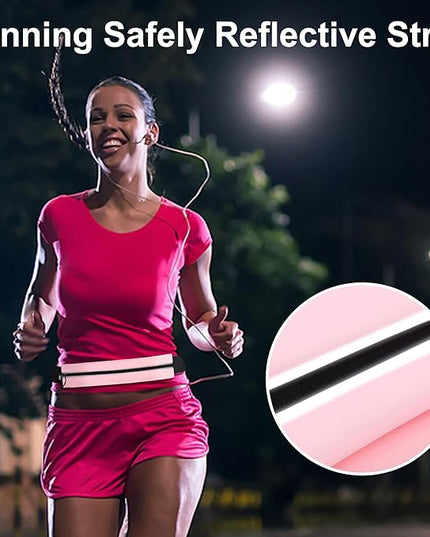 Slim Running Belt For Men and Women Waist Fanny Pack Phone Holder Pouch Bag Reflective Zipper Pocket Workout Cycling Fitness Light Pink