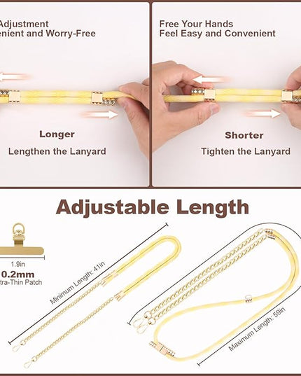 Crossbody Phone Lanyard, Adjustable Multicolor Braided Phone Strap and Phone Chain Strap Combination, Sturdy Metal Buckle and 360° Rotatable Phone Tether Tab, Yellow White
